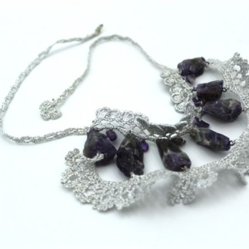 Amethyst, methallic silver crocheted1