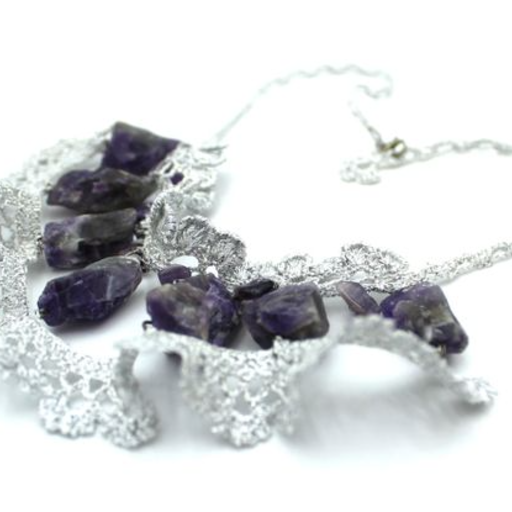 Amethyst, methallic silver crocheted2