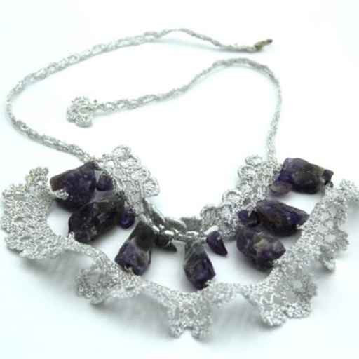 Amethyst, methallic silver crocheted4