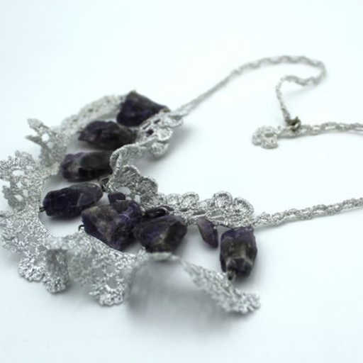 Amethyst, methallic silver crocheted5
