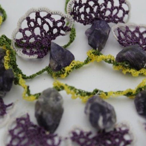 Amethyst with Crochet purple, green and yellow.1