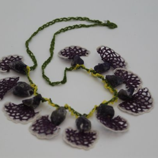 Amethyst with Crochet purple, green and yellow.2