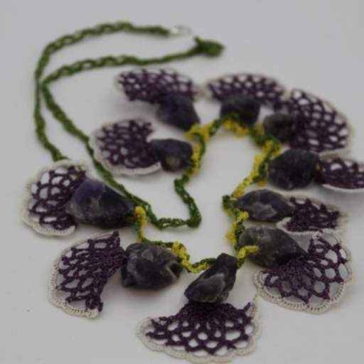 Amethyst with Crochet purple, green and yellow.3