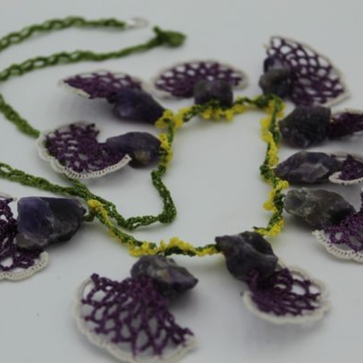 Amethyst with Crochet purple, green and yellow.4