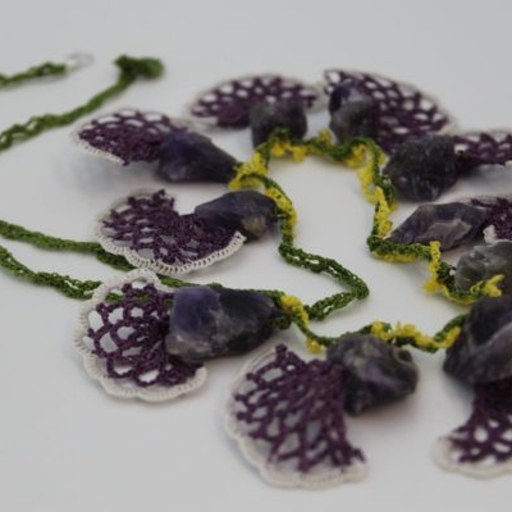 Amethyst with Crochet purple, green and yellow.5