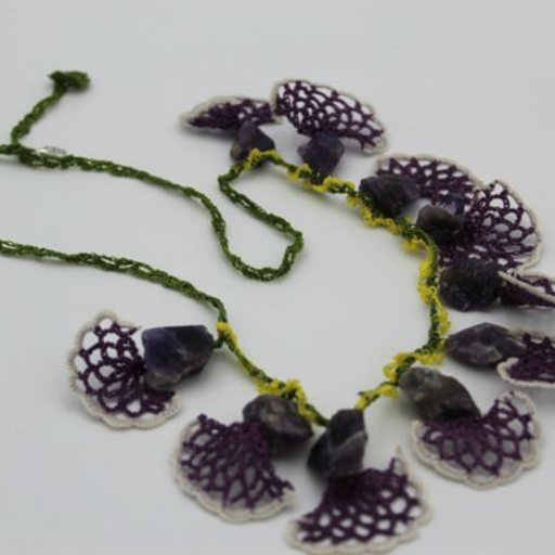 Amethyst with Crochet purple, green and yellow.6